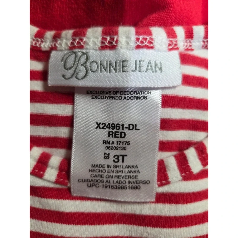 Bonnie‎ Jean Girls Red White Striped Christmas Tree Dress 3T Long Sleeve